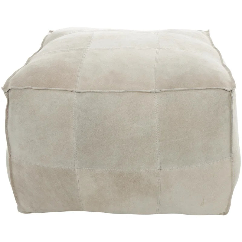 Pouf quadrato basso in pelle con design patchwork - Marrone, Grigio o Marrone Scuro