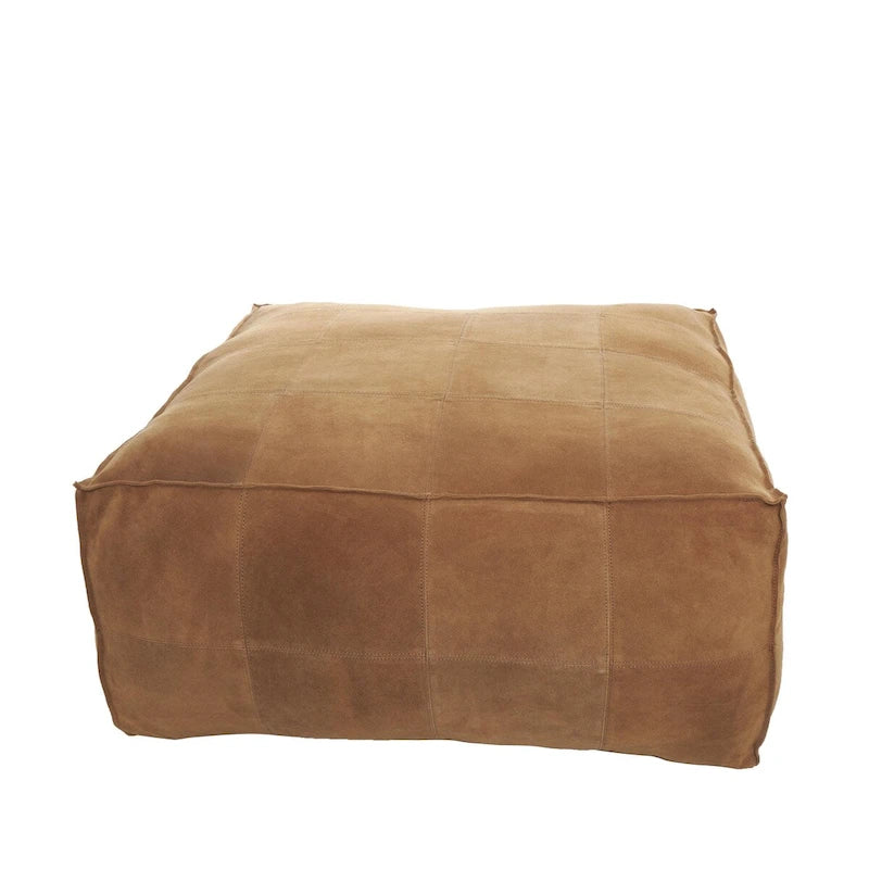 Pouf quadrato basso in pelle con design patchwork - Marrone, Grigio o Marrone Scuro