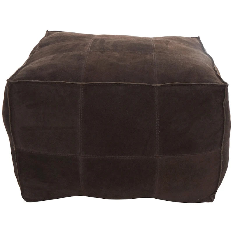 Pouf quadrato basso in pelle con design patchwork - Marrone, Grigio o Marrone Scuro