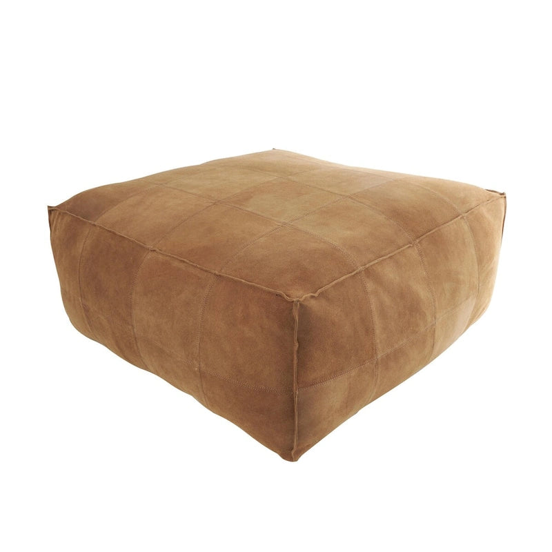 Pouf quadrato basso in pelle con design patchwork - Marrone, Grigio o Marrone Scuro
