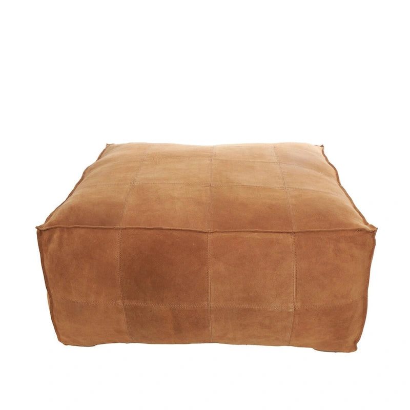 Pouf quadrato basso in pelle con design patchwork - Marrone, Grigio o Marrone Scuro