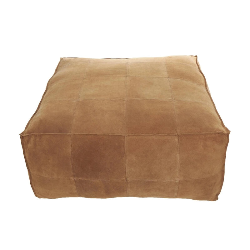 Pouf quadrato basso in pelle con design patchwork - Marrone, Grigio o Marrone Scuro