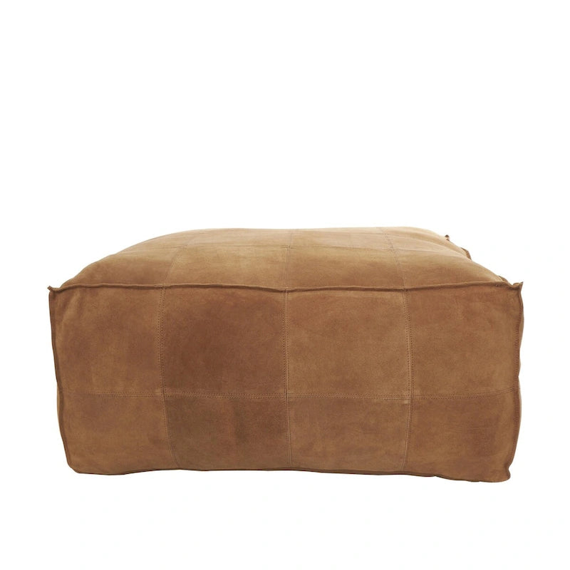 Pouf quadrato basso in pelle con design patchwork - Marrone, Grigio o Marrone Scuro