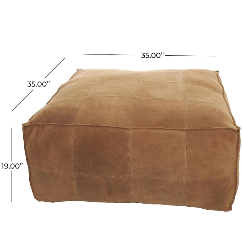 Pouf quadrato basso in pelle con design patchwork - Marrone, Grigio o Marrone Scuro