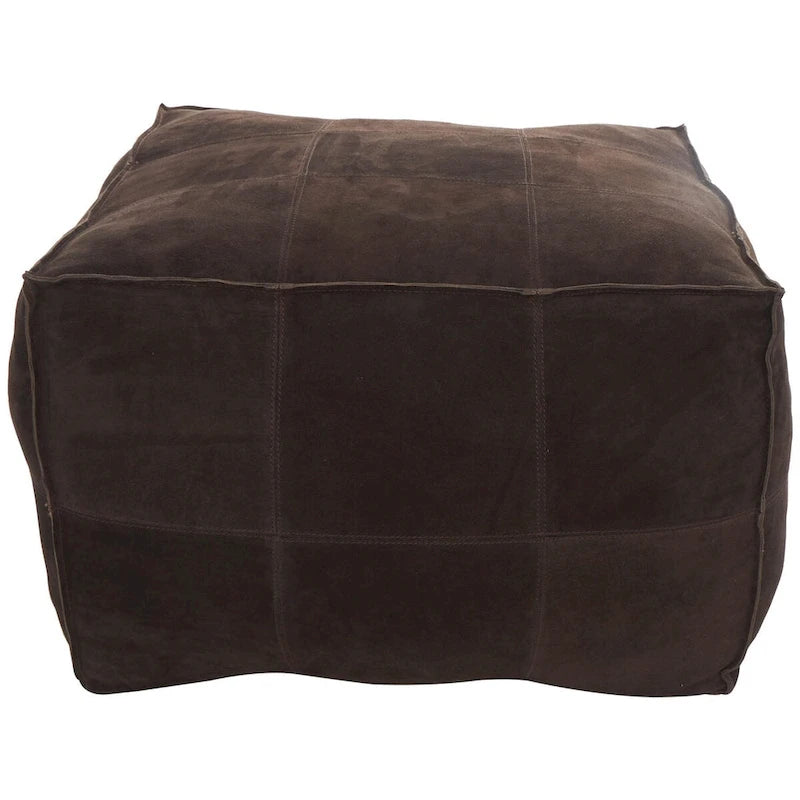 Pouf quadrato basso in pelle con design patchwork - Marrone, Grigio o Marrone Scuro