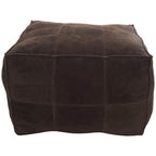 Pouf quadrato basso in pelle con design patchwork - Marrone, Grigio o Marrone Scuro