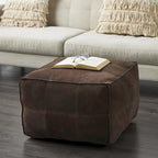 Pouf quadrato basso in pelle con design patchwork - Marrone, Grigio o Marrone Scuro