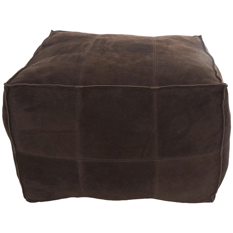 Pouf quadrato basso in pelle con design patchwork - Marrone, Grigio o Marrone Scuro