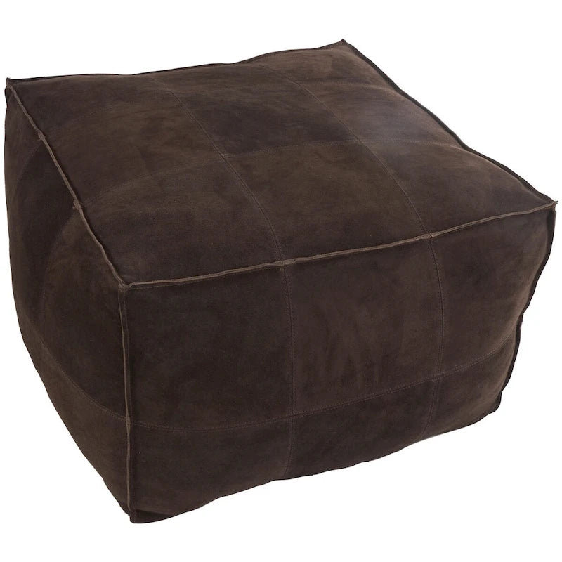 Pouf quadrato basso in pelle con design patchwork - Marrone, Grigio o Marrone Scuro
