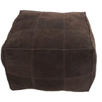 Pouf quadrato basso in pelle con design patchwork - Marrone, Grigio o Marrone Scuro