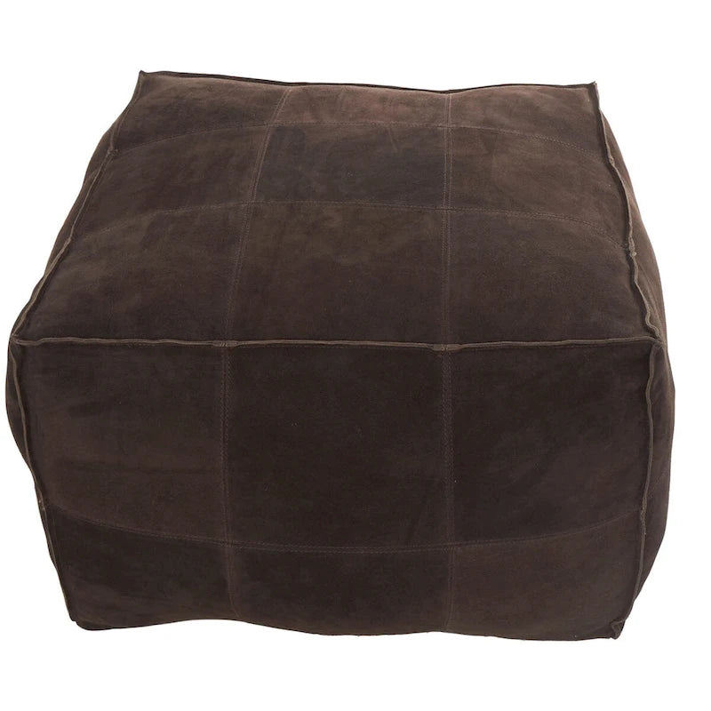 Pouf quadrato basso in pelle con design patchwork - Marrone, Grigio o Marrone Scuro