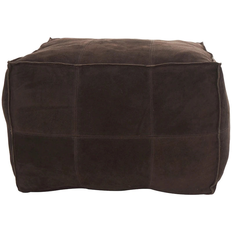 Pouf quadrato basso in pelle con design patchwork - Marrone, Grigio o Marrone Scuro