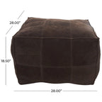 Pouf quadrato basso in pelle con design patchwork - Marrone, Grigio o Marrone Scuro