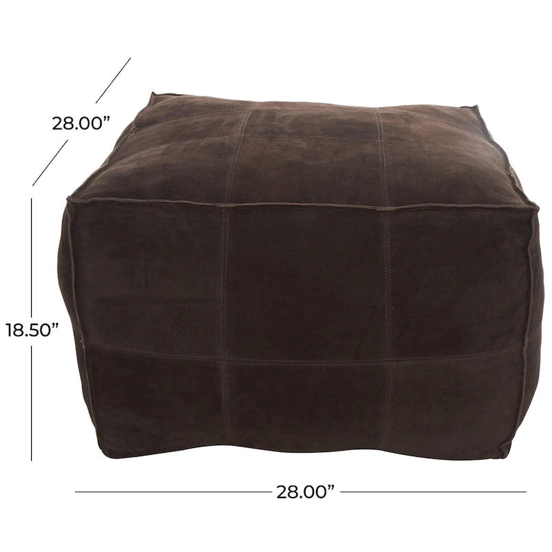 Pouf quadrato basso in pelle con design patchwork - Marrone, Grigio o Marrone Scuro