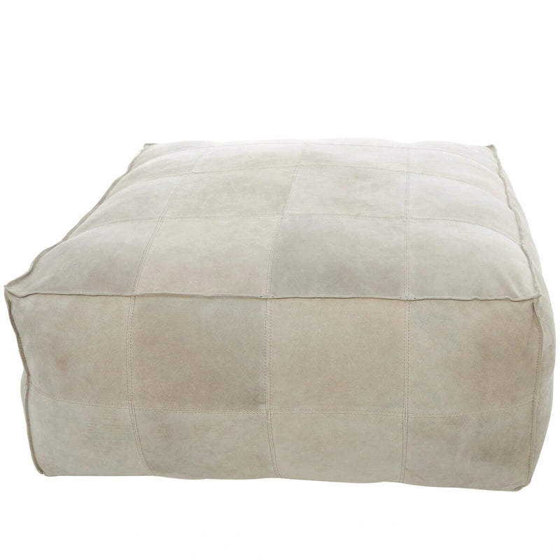 Pouf quadrato basso in pelle con design patchwork - Marrone, Grigio o Marrone Scuro