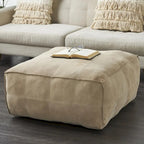 Pouf quadrato basso in pelle con design patchwork - Marrone, Grigio o Marrone Scuro