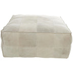 Pouf quadrato basso in pelle con design patchwork - Marrone, Grigio o Marrone Scuro