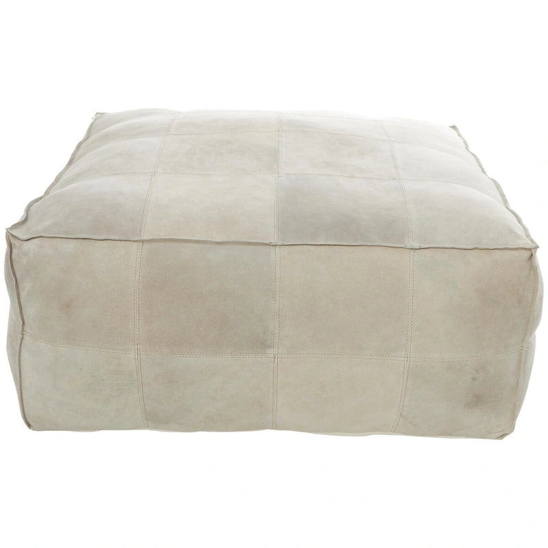 Pouf quadrato basso in pelle con design patchwork - Marrone, Grigio o Marrone Scuro