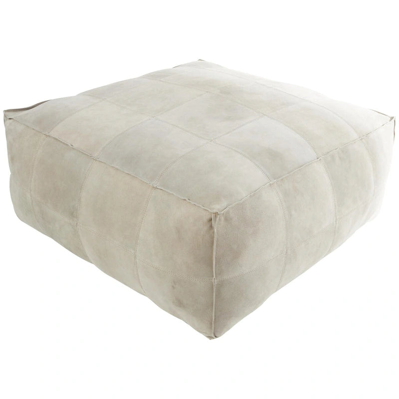Pouf quadrato basso in pelle con design patchwork - Marrone, Grigio o Marrone Scuro