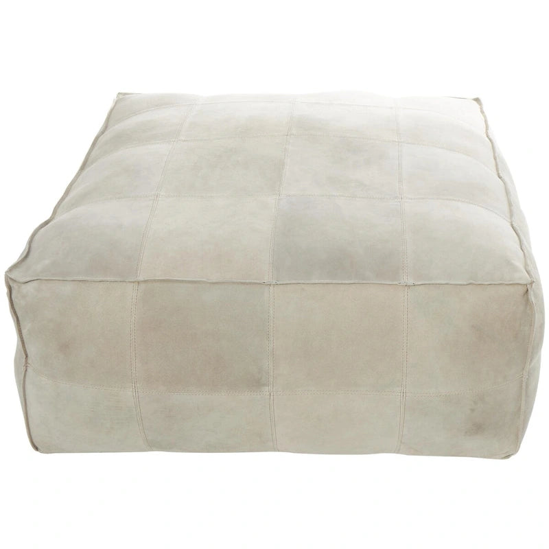 Pouf quadrato basso in pelle con design patchwork - Marrone, Grigio o Marrone Scuro