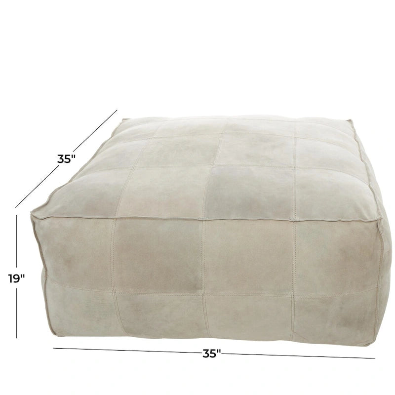 Pouf quadrato basso in pelle con design patchwork - Marrone, Grigio o Marrone Scuro