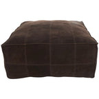 Pouf quadrato basso in pelle con design patchwork - Marrone, Grigio o Marrone Scuro