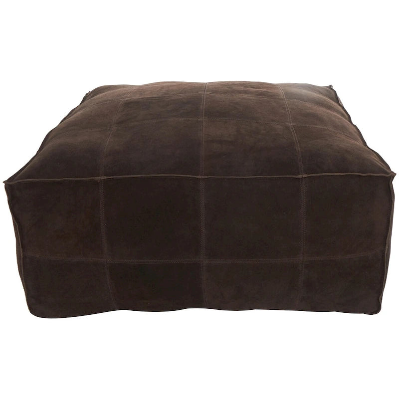 Pouf quadrato basso in pelle con design patchwork - Marrone, Grigio o Marrone Scuro