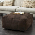 Pouf quadrato basso in pelle con design patchwork - Marrone, Grigio o Marrone Scuro