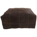 Pouf quadrato basso in pelle con design patchwork - Marrone, Grigio o Marrone Scuro
