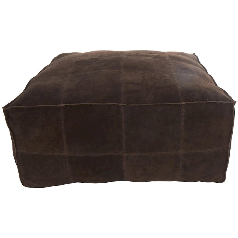 Pouf quadrato basso in pelle con design patchwork - Marrone, Grigio o Marrone Scuro