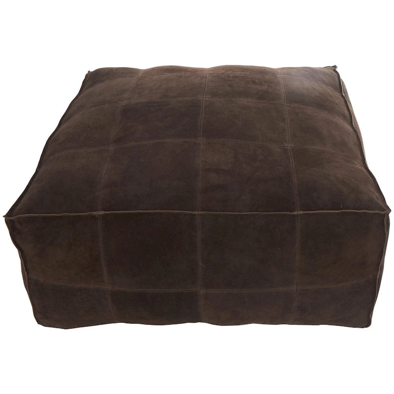 Pouf quadrato basso in pelle con design patchwork - Marrone, Grigio o Marrone Scuro