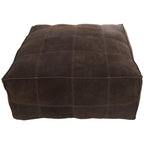 Pouf quadrato basso in pelle con design patchwork - Marrone, Grigio o Marrone Scuro